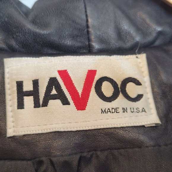 Vintage Tweed Leather Coat Jacket Havoc USA Womens Medium Pockets Button Close - Picture 7 of 14